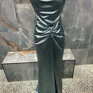 Windsor Green Ruched Maxi Gown Cowl Neck